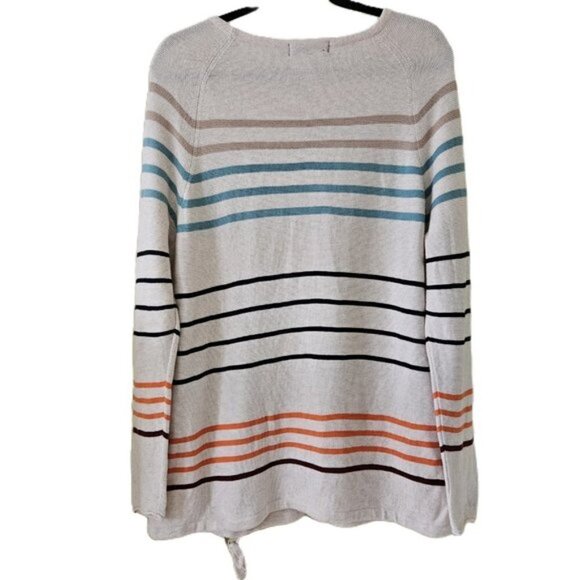 M&S Collection Sweater Womens XXL Beige Striped Reverse Knit LS Drawstings Boho - Picture 2 of 15